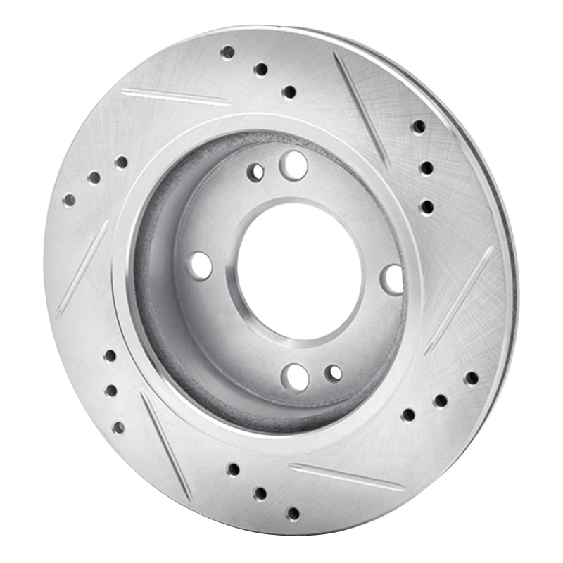 Mitsubishi Mirage Brake Rotor (1) - Front Left - R1 Concepts - Drilled & Slotted - Silver - `14-`15